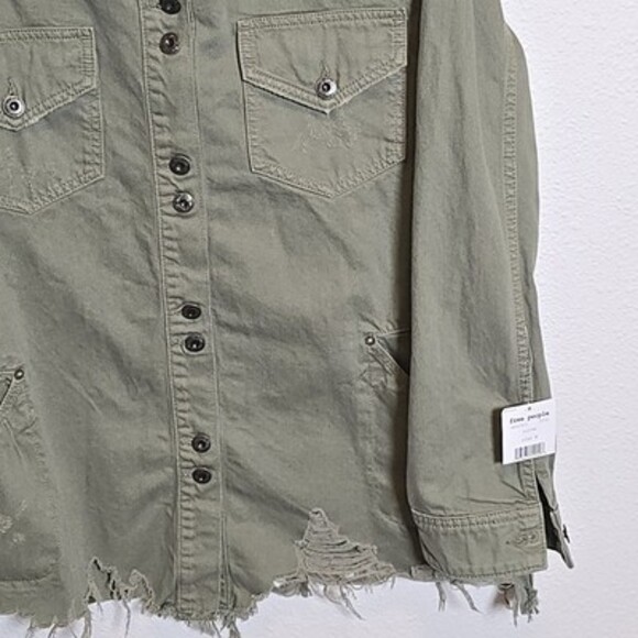 Free People Olive Green Utility Jacket Women’s Medium Distressed Raw Hem NWT - Picture 3 of 11